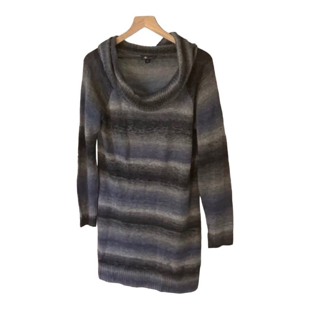 AB Studio‎ Sweater Dress Cowl Neck Striped Tunic Long Sleeve Gray Blue L